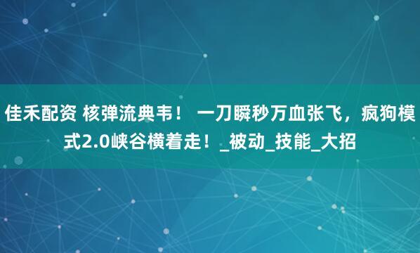 佳禾配资 核弹流典韦！ 一刀瞬秒万血张飞，疯狗模式2.0峡谷横着走！_被动_技能_大招